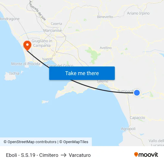 Eboli - S.S.19 - Cemetery to Varcaturo map