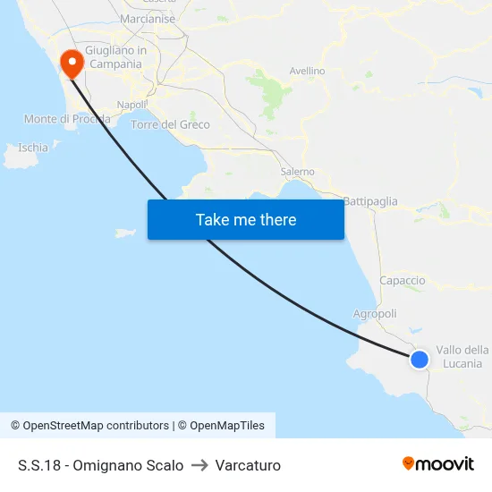 S.S.18 - Omignano Scalo to Varcaturo map