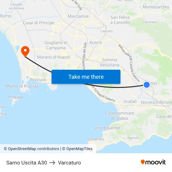 Sarno Uscita A30 to Varcaturo map