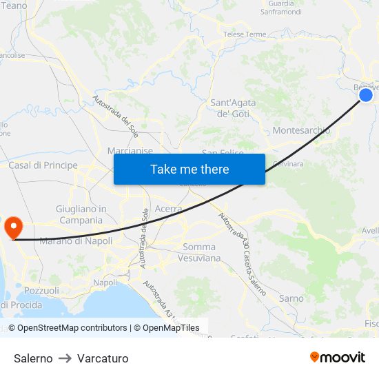 Salerno to Varcaturo map