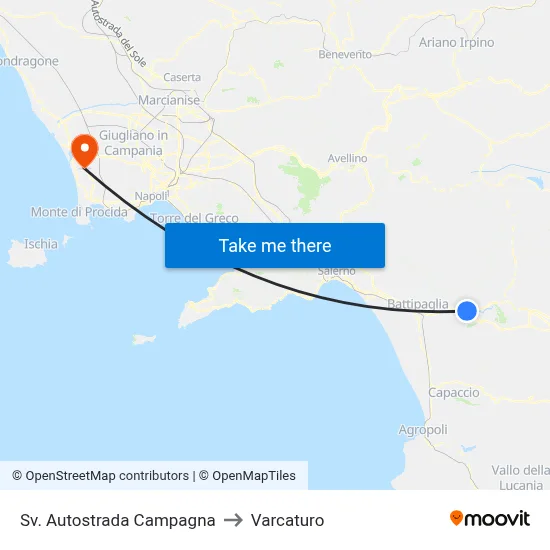 Campagna Highway Junction to Varcaturo map