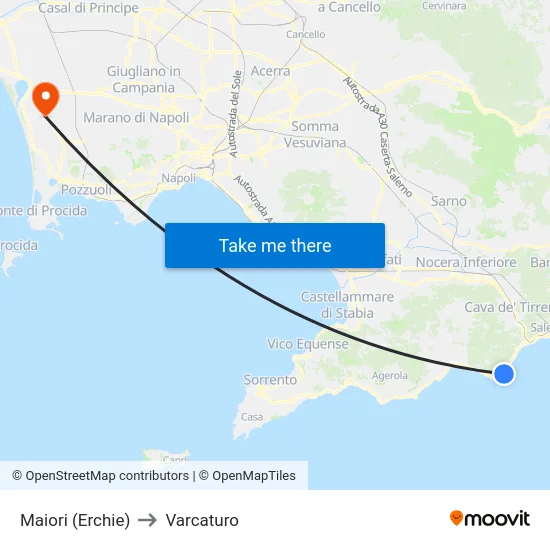 Maiori (Erchie) to Varcaturo map