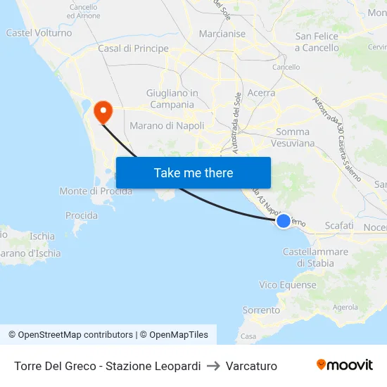 Torre Del Greco - Leopardi Station to Varcaturo map