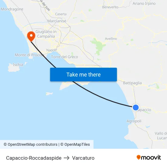 Capaccio-Roccadaspide to Varcaturo map