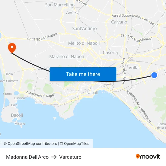 Madonna of the Arch to Varcaturo map