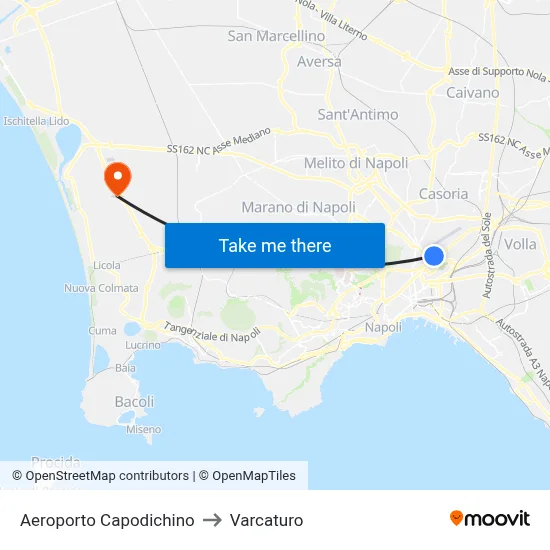 Capodichino Airport to Varcaturo map