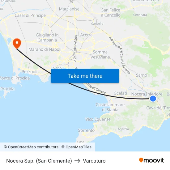 Nocera Superiore (San Clemente) to Varcaturo map