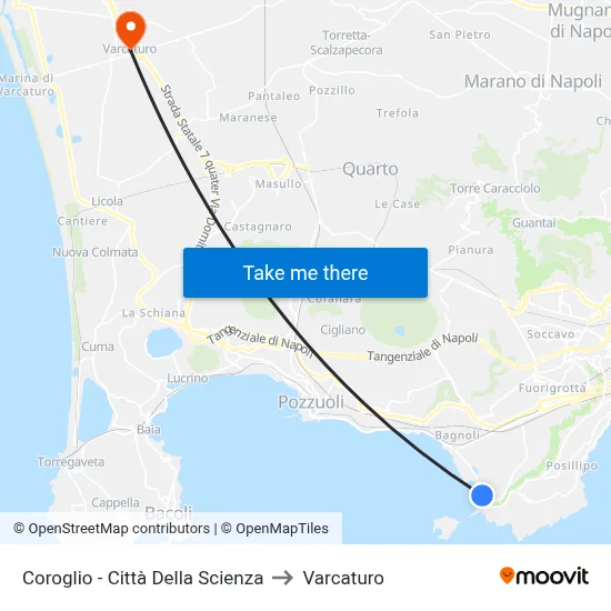 Coroglio - Science City to Varcaturo map