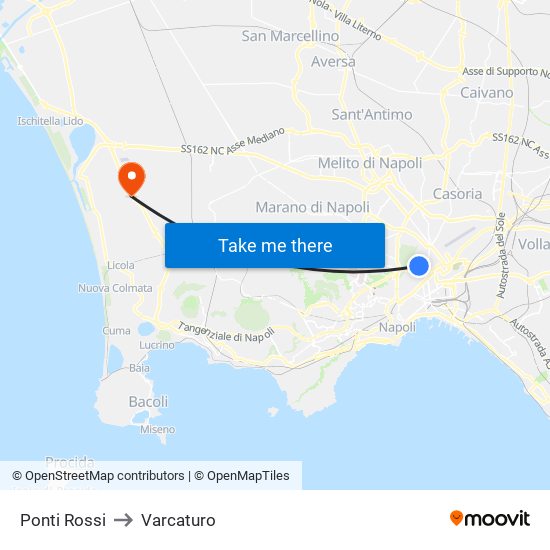 Ponti Rossi to Varcaturo map