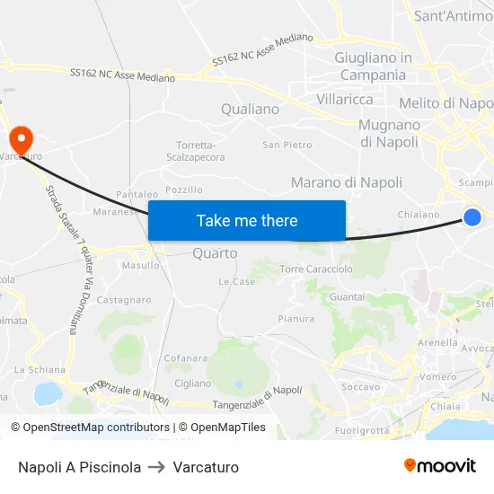 Naples Piscinola to Varcaturo map