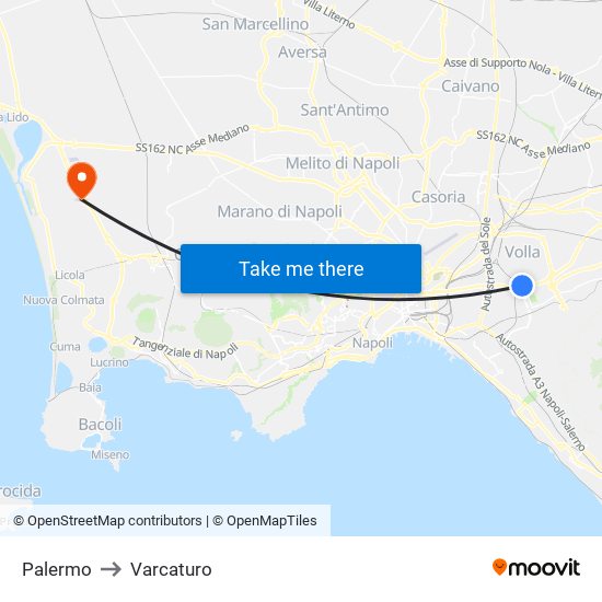 Palermo to Varcaturo map