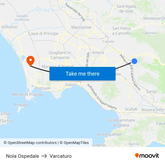 Nola Hospital to Varcaturo map