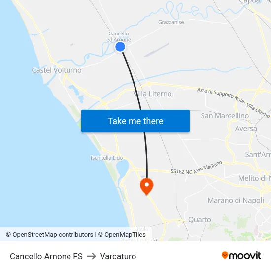 Cancello Arnone Station to Varcaturo map