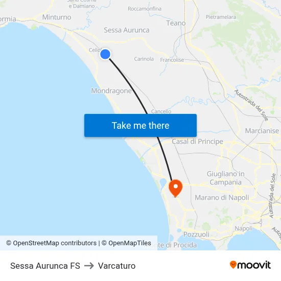 Sessa Aurunca Station to Varcaturo map