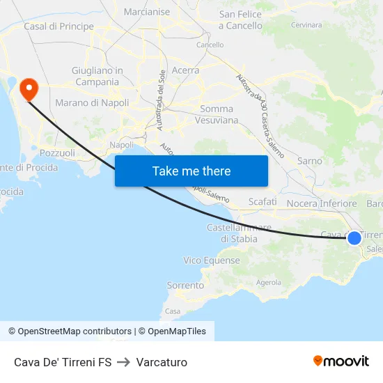 Cava De' Tirreni Station to Varcaturo map