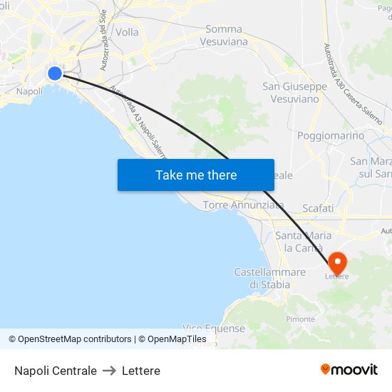 Napoli Centrale to Lettere map