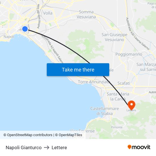 Napoli Gianturco to Lettere map