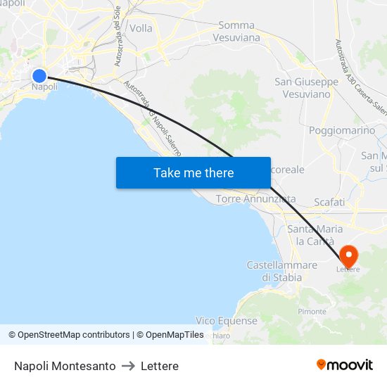 Napoli Montesanto to Lettere map