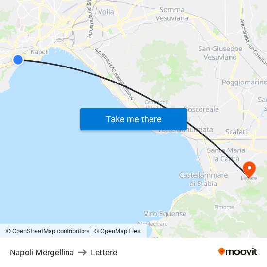 Napoli Mergellina to Lettere map