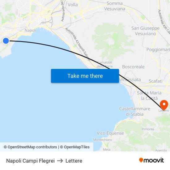 Napoli Campi Flegrei to Lettere map