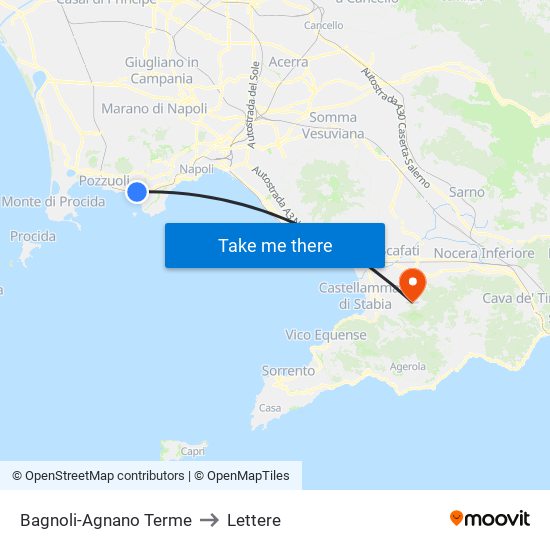 Bagnoli-Agnano Terme to Lettere map