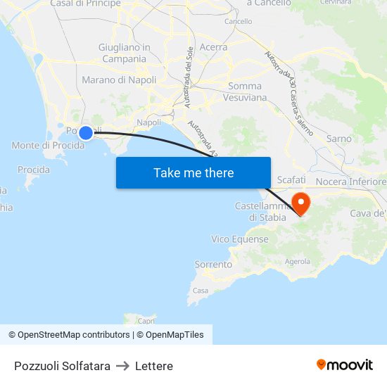 Pozzuoli Solfatara to Lettere map