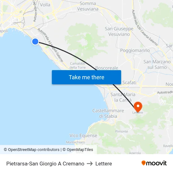 Pietrarsa-San Giorgio A Cremano to Lettere map
