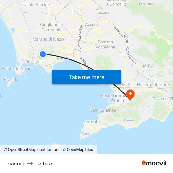 Pianura to Lettere map