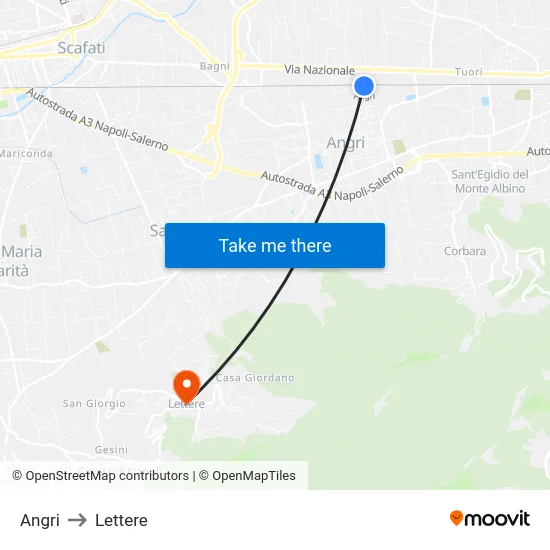 Angri to Lettere map