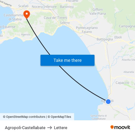 Agropoli-Castellabate to Lettere map
