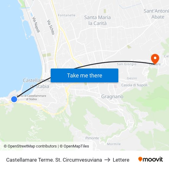 Castellamare Terme. St. Circumvesuviana to Lettere map