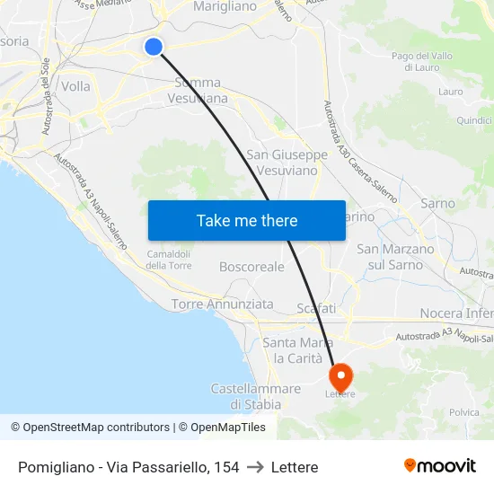 Pomigliano - Passariello Street, 154 to Lettere map