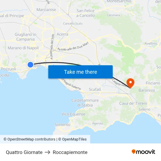 Quattro Giornate to Roccapiemonte map