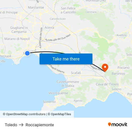 Toledo to Roccapiemonte map