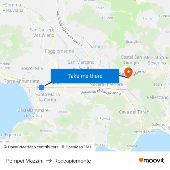 Pompei Mazzini to Roccapiemonte map