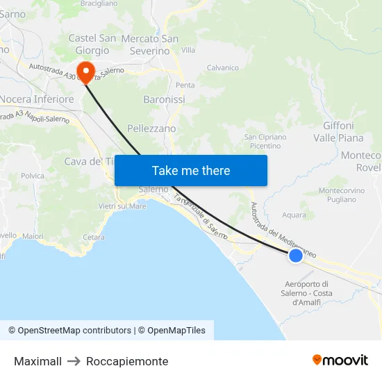 Maximall to Roccapiemonte map