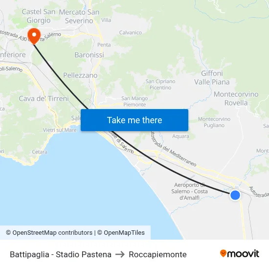 Battipaglia - Pastena Stadium to Roccapiemonte map