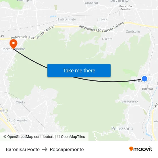 Baronissi Poste to Roccapiemonte map