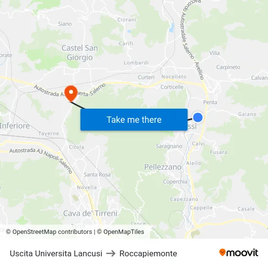 Uscita Universita  Lancusi to Roccapiemonte map