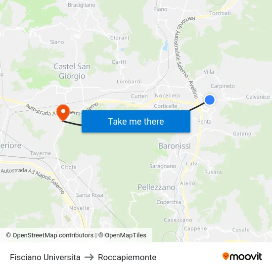 Fisciano Universita to Roccapiemonte map