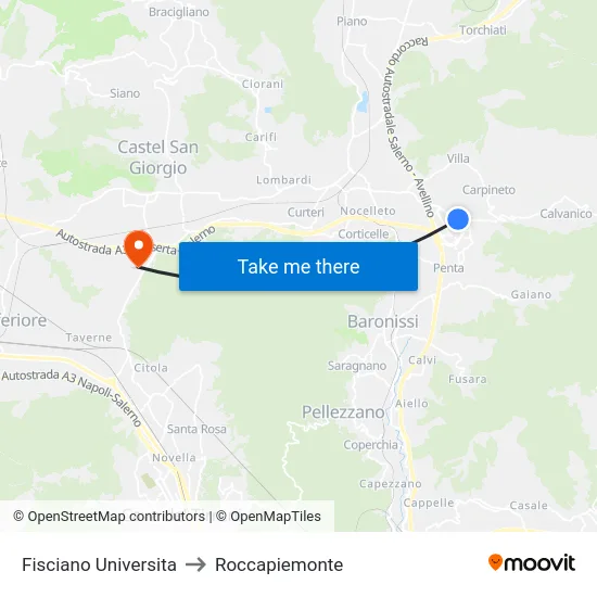 Fisciano Universita to Roccapiemonte map