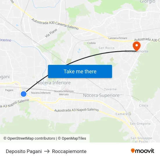 Deposito Pagani to Roccapiemonte map
