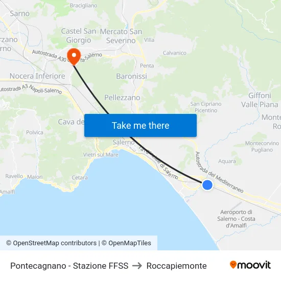 Pontecagnano - Stazione FFSS to Roccapiemonte map