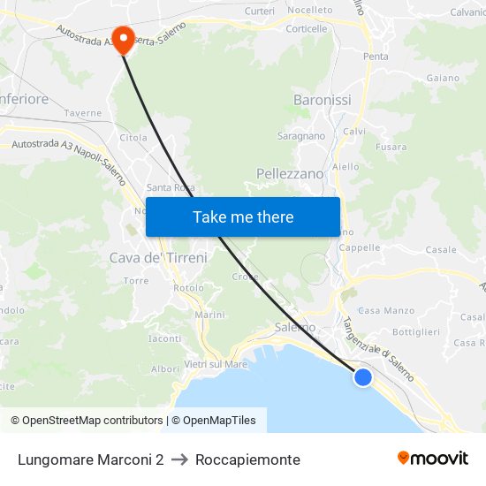 Lungomare Marconi 2 to Roccapiemonte map