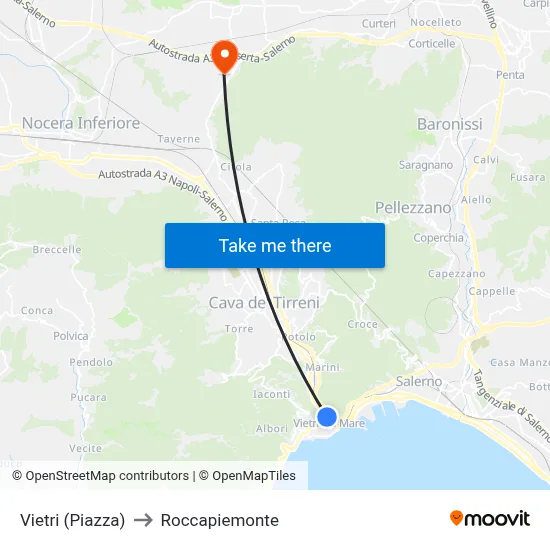 Vietri (Square) to Roccapiemonte map