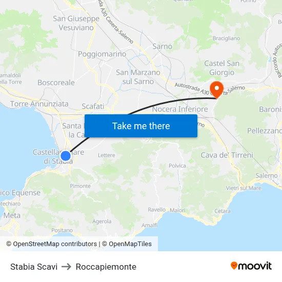 Stabia Excavations to Roccapiemonte map