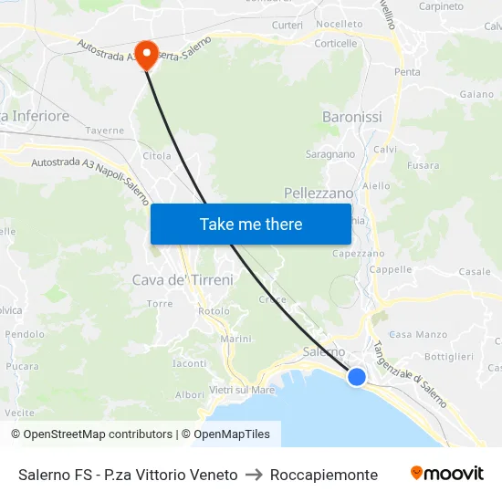 Salerno Station - Vittorio Veneto Square to Roccapiemonte map