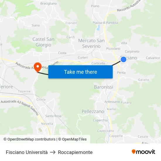 Fisciano University to Roccapiemonte map