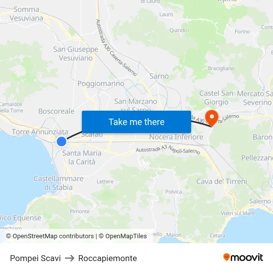 Pompeii Excavations to Roccapiemonte map