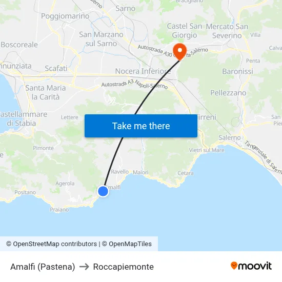Amalfi (Pastena) to Roccapiemonte map